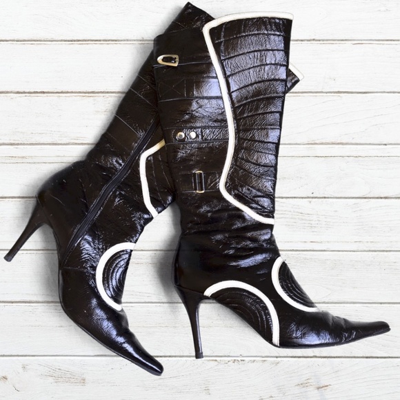 PAZZO Shoes - 🎉HP🎉 PAZZO Black/White Leather High Heel Boots